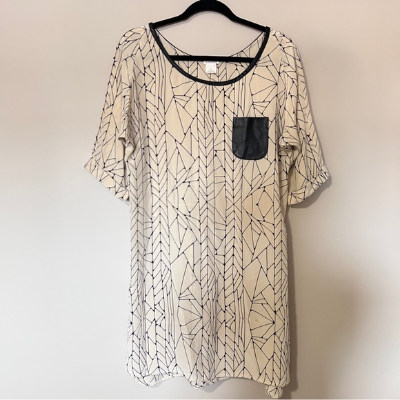 Club Monaco Lori silk printed dress leather detail - Picture 2 of 9